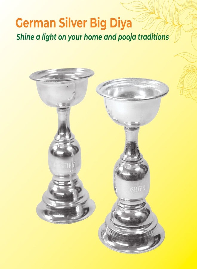 POSHIFY German Silver Big Diya Set of 2,Pooja, Home Decor, Meditation, Silverware, Diwali Decorations, Diwali Gift, Wedding, Pooja Samagri, Room Decor, Luxurious Diya Set_Pack of 2 - Image 3